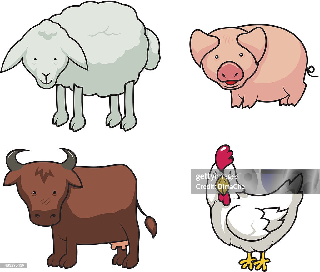 Funny farm animals set