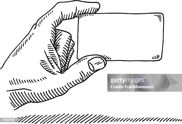 hand holding blank card drawing - sketching brand stock illustrations