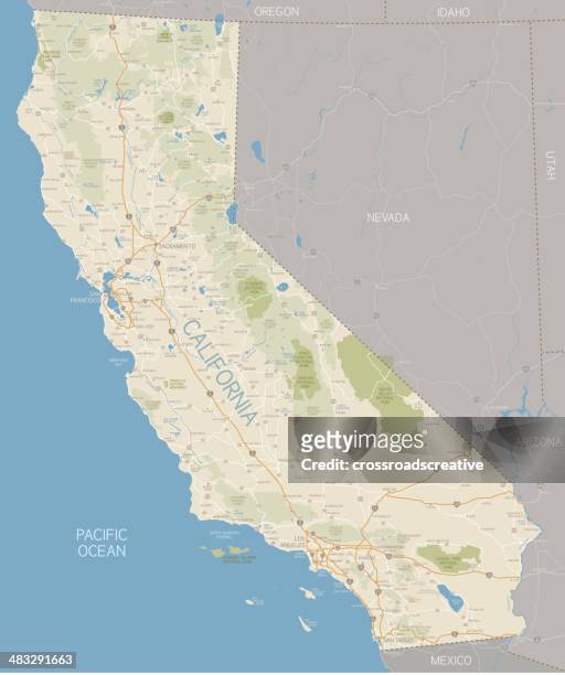 california karte - kalifornien stock-grafiken, -clipart, -cartoons und -symbole