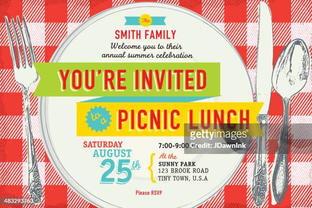 familie picknick einladung design-vorlage - mittagessen stock-grafiken, -clipart, -cartoons und -symbole