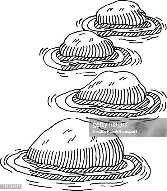 stepping stones water drawing - stepping stone stock illustrations