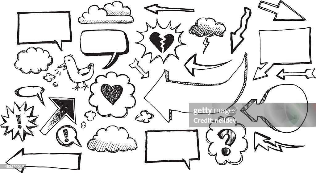 Sketch speech bubbles and arrows