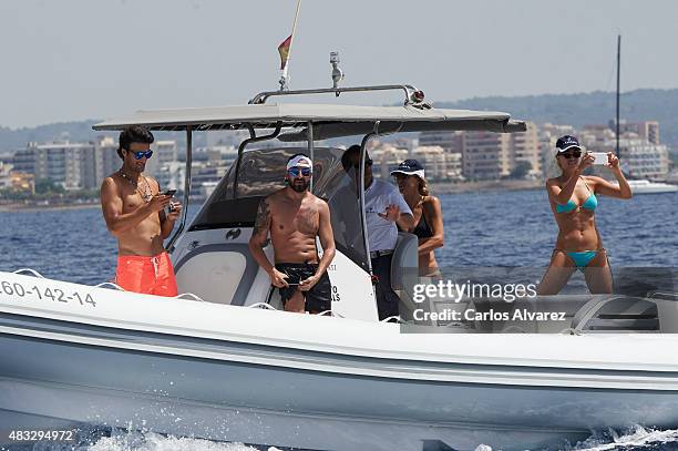 Rafa Medina , his wife Laura Vecino and development driver for Lotus F1 Team for the 2015 Carmen Jorda on board of tender of Maserati during the 34th...