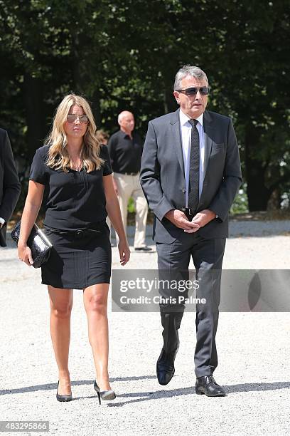 Marion Popp, Wolfgang Niersbach during the memorial service for Stephan Beckenbauer at church 'St. Heilige Familie' on August 7, 2015 in Munich,...