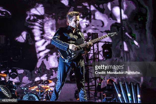 The British singer Matthew Bellamy (Matthew James Bellamy, frontman of the Muse, during the concert at the Ippodromo Capannelle. Rome , 18th July 2015