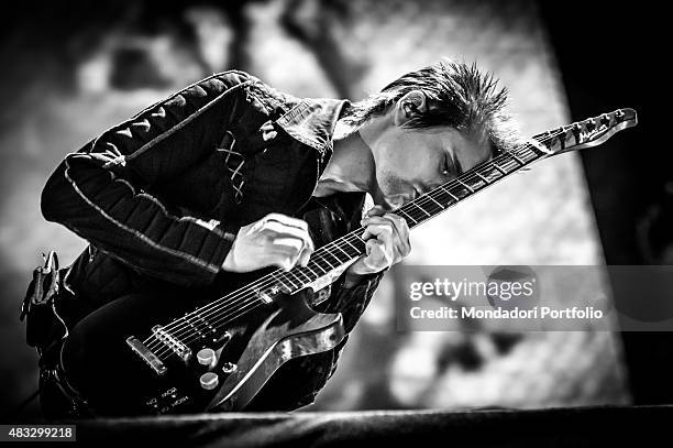 The British singer Matthew Bellamy (Matthew James Bellamy, frontman of the Muse, during the concert at the Ippodromo Capannelle. Rome , 18th July 2015