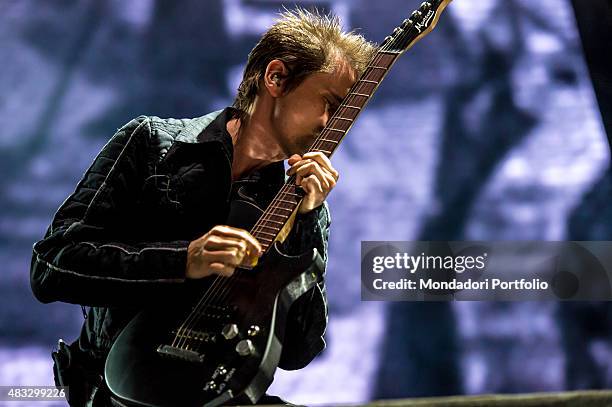 The British singer Matthew Bellamy (Matthew James Bellamy, frontman of the Muse, during the concert at the Ippodromo Capannelle. Rome , 18th July 2015