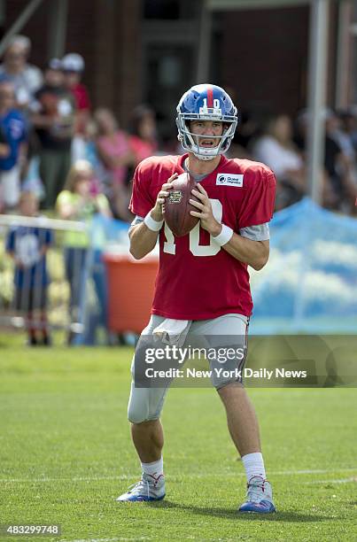 New York Giants quarterback Eli Manning back to pass at w York Giants Training Camp.