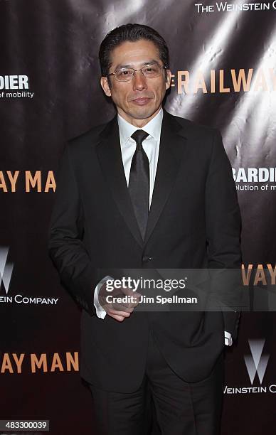 Actor Hiroyuki Sanada attends the "Railway Man" premiere on April 7, 2014 in New York City.