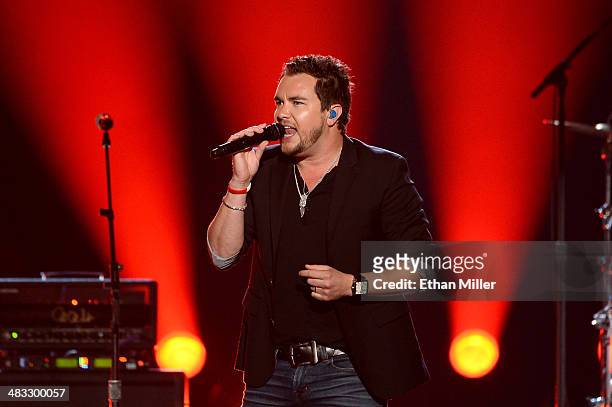 Singer Mike Eli of the Eli Young Band performs onstage during ACM Presents: An All-Star Salute To The Troops at the MGM Grand Garden Arena on April...