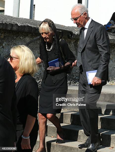 Brigitte Beckenbauer, mother of Stephan and first wife of Franz Beckenbauer, Heidi Beckenbauer , Franz Beckenbauer during the memorial service for...