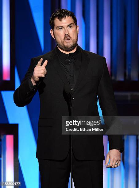 Author and former U.S. Navy SEAL Marcus Luttrell speaks onstage during ACM Presents: An All-Star Salute To The Troops at the MGM Grand Garden Arena...