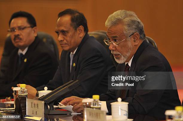 East Timor Prime Minister Xanana Gusmao participates in talks hosted by Chinese President Xi Jinping at the Great Hall of the People April 8, 2014 in...
