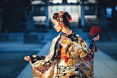 Portrait of young woman with kimono in Japan