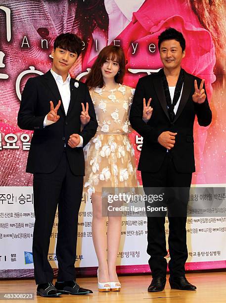 Seung-Ri of BigBang, Ku Hye-Sun and Kong Hyung-Jin attend the SBS drama 'Angel Eyes' press conference at SBS broadcasting center on April 3, 2014 in...