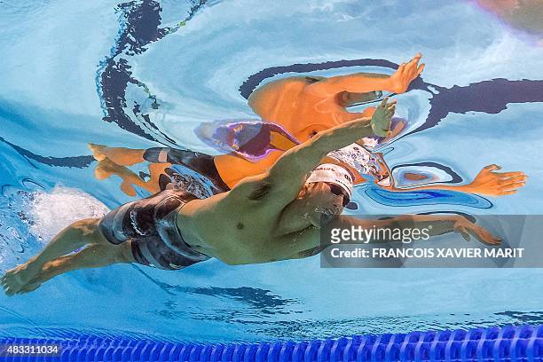 Japan's Fujii Takuro competes in the semi-finals of the men's 100m butterfly swimming event at the 2015 FINA World Championships in Kazan on August...