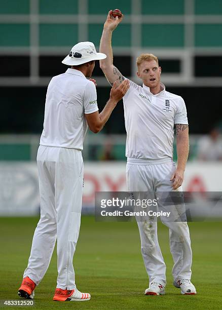 Ben Stokes of England salutes the crowd after taking his 5th wicket of Mitchell Johnson of Australia during day two of the 4th Investec Ashes Test...