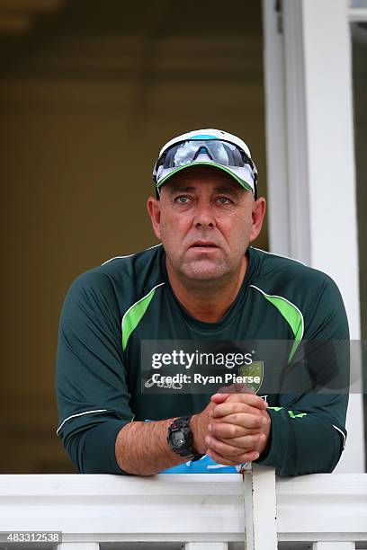 Australian coach Darren Lehmann looks on during day two of the 4th Investec Ashes Test match between England and Australia at Trent Bridge on August...