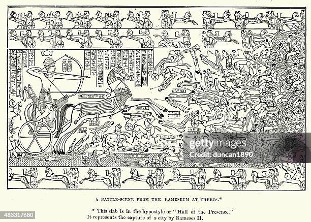 ancient egypt - capture of a city by ramesses ii - ancient egyptian culture stock illustrations