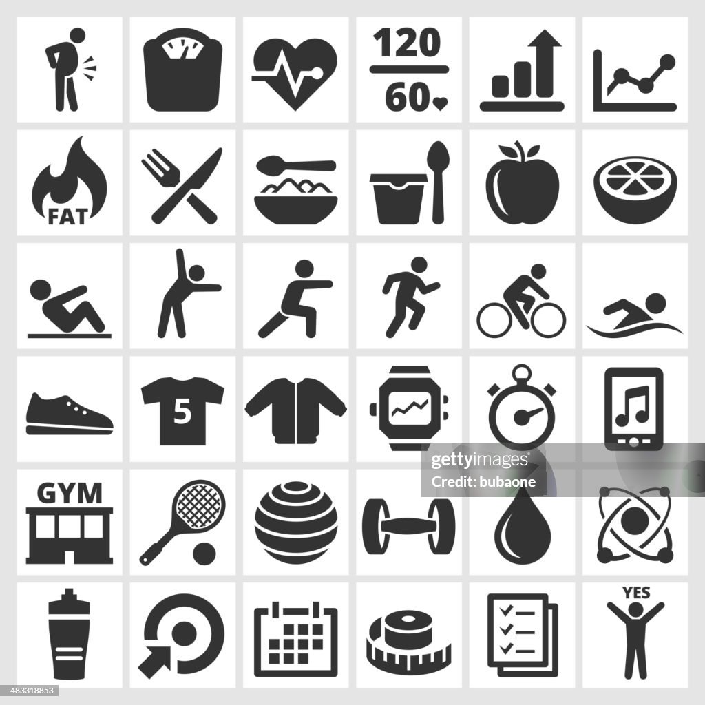 Fitness & wellness gym and diet vector interface icon set