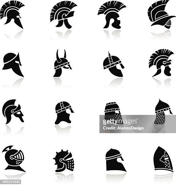 krieger-helm icon-set - army helmet stock-grafiken, -clipart, -cartoons und -symbole