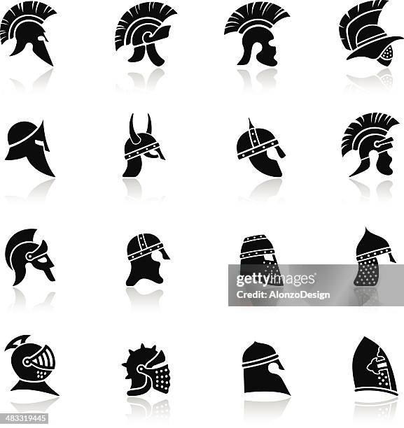 warrior helmet icon set - roman warrior stock illustrations