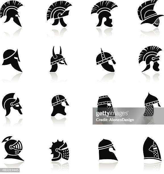 warrior helmet icon set - traditional helmet 幅插畫檔、美工圖案、卡通及圖標