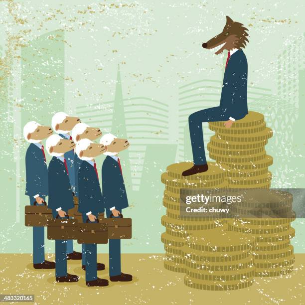 business poverty wealth success finance economy animal man money inequality - wolf sheep stock illustrations