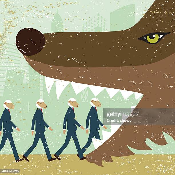 business risk danger fraud wolf sheep negotiation swindle trap - wolf sheep stock illustrations