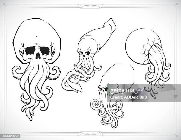 ilustrações de stock, clip art, desenhos animados e ícones de crânio squid) - tentacle