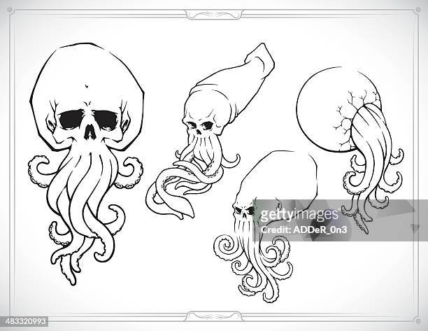 skull squids - tentacle stock illustrations