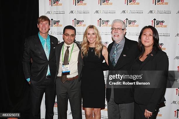 Dr. Lawrence Piro , Dr. Robert Haddad, Alana Stewart, Ellis Reinherz and Sung Pobleteattend the Stand Up to Cancer press event at the 2014 AACR...