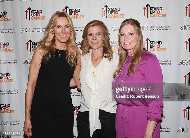 Alana Stewart , Alison Sweeney and Lisa Niemi Swayze attend the Stand Up to Cancer press event at the 2014 AACR Annual Meeting at the San Diego...