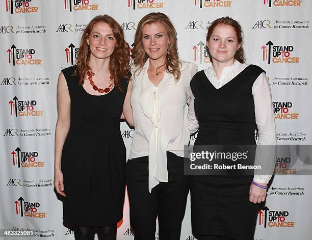 Justine Almada , Alison Sweeney and Camille Almada attend the Stand Up to Cancer press event at the 2014 AACR Annual Meeting at the San Diego...
