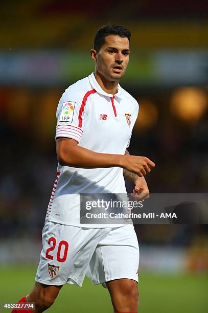 Vitolo of Sevilla during the pre-season friendly between Watford and Seville at Vicarage Road on July 31, 2015 in Watford, England.