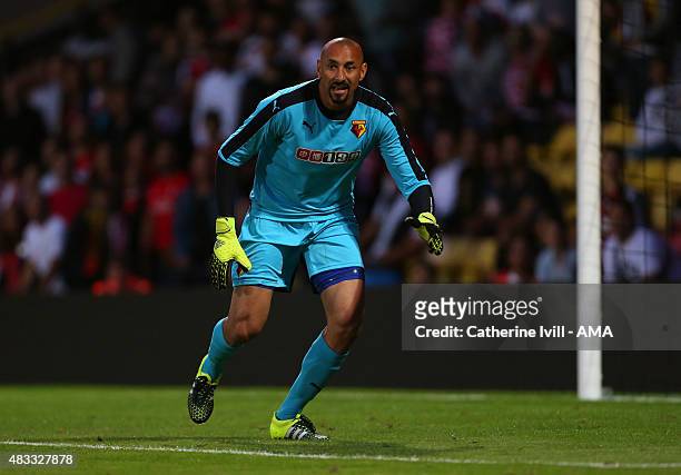 Heurelho Gomes of Watford during the pre-season friendly between Watford and Seville at Vicarage Road on July 31, 2015 in Watford, England.