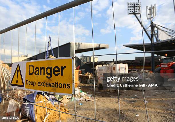 Building work continues at Vicarage Road stadium before the pre-season friendly between Watford and Seville at Vicarage Road on July 31, 2015 in...