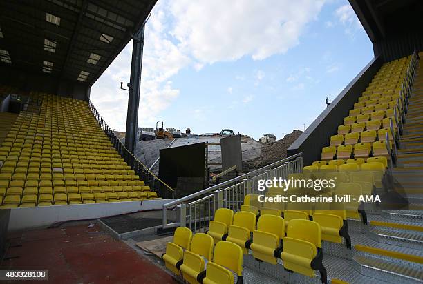 Building work continues before the pre-season friendly between Watford and Seville at Vicarage Road on July 31, 2015 in Watford, England.