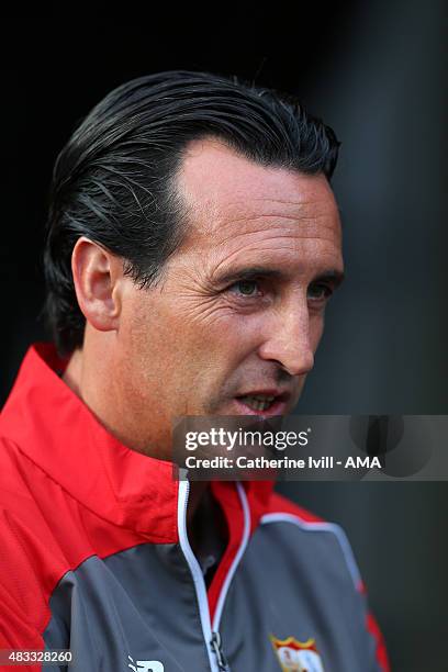 Unai Emery the manager of Sevilla before the pre-season friendly between Watford and Seville at Vicarage Road on July 31, 2015 in Watford, England.