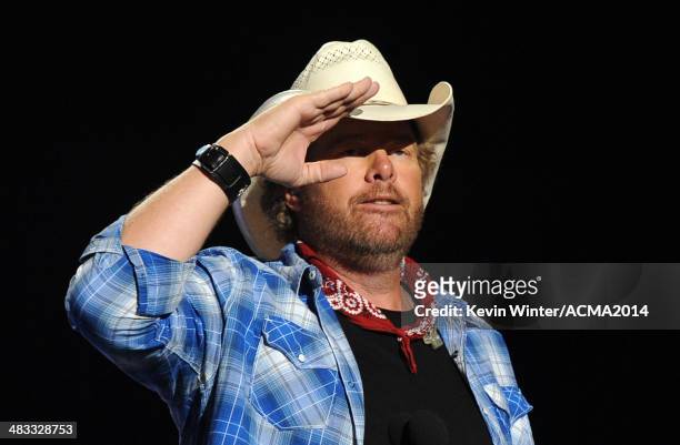 Musician Toby Keith performs onstage during ACM Presents: An All-Star Salute To The Troops at the MGM Grand Garden Arena on April 7, 2014 in Las...