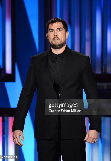 Author and former U.S. Navy SEAL Marcus Luttrell speaks onstage during ACM Presents: An All-Star Salute To The Troops at the MGM Grand Garden Arena...