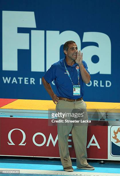 Head Coach Adam Krikorian of the United States shouts during the Women's gold medal match between the United States and the Netherlands on day...