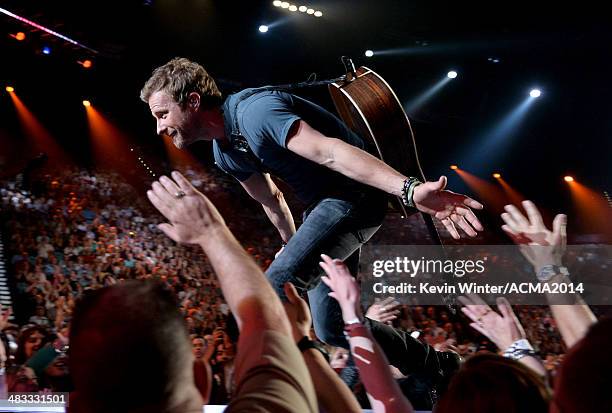 Musician Dierks Bentley performs onstage during ACM Presents: An All-Star Salute To The Troops at the MGM Grand Garden Arena on April 7, 2014 in Las...