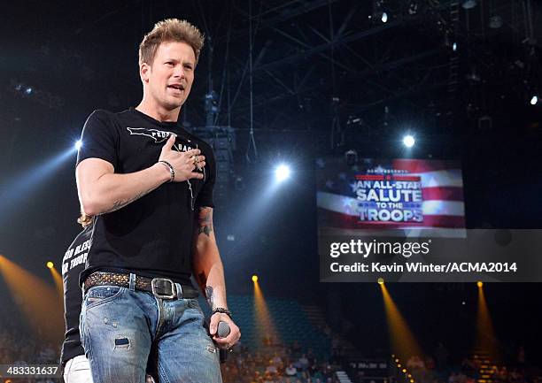 Singer Brian Kelley of Florida Georgia Line performs onstage during ACM Presents: An All-Star Salute To The Troops at the MGM Grand Garden Arena on...
