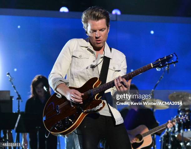 Recording artist Joe Don Rooney of Rascal Flatts performs onstage during ACM Presents: An All-Star Salute To The Troops at the MGM Grand Garden Arena...