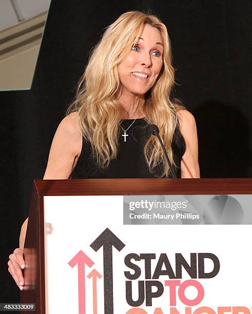 Alana Stewart speaks during Stand Up To Cancer Press Conference at The AACR annual meeting at San Diego Marriott Hotel & Marina on April 7, 2014 in...