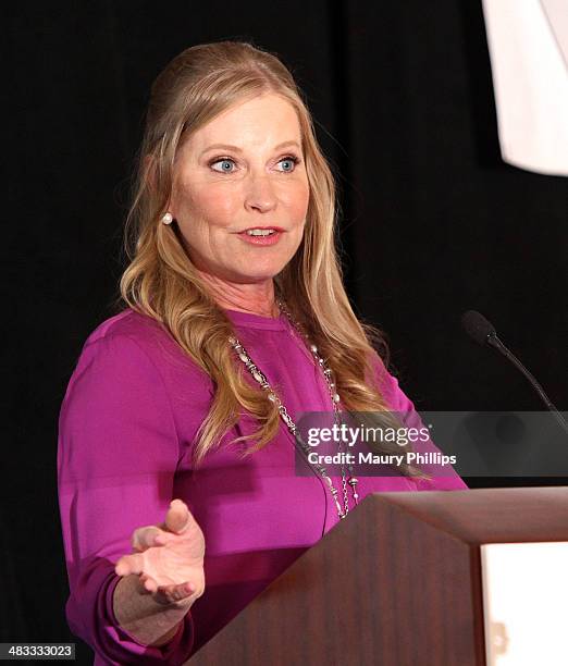 Lisa Niemi Swayze speaks during Stand Up To Cancer Press Conference at The AACR annual meeting at San Diego Marriott Hotel & Marina on April 7, 2014...