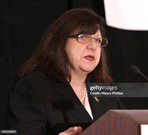 Margaret Foti speaks during Stand Up To Cancer Press Conference at The AACR annual meeting at San Diego Marriott Hotel & Marina on April 7, 2014 in...