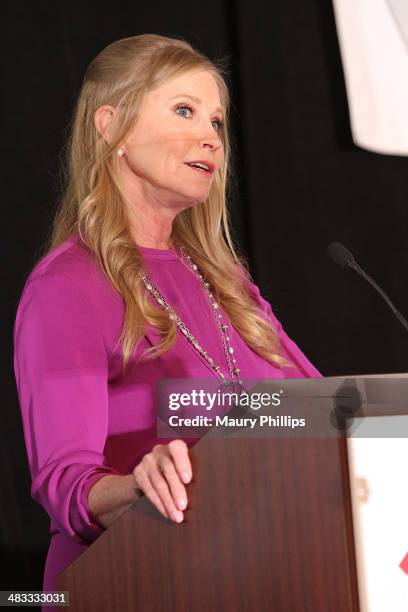 Lisa Niemi Swayze speaks during Stand Up To Cancer Press Conference at The AACR annual meeting at San Diego Marriott Hotel & Marina on April 7, 2014...