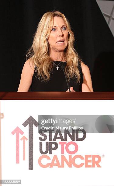 Alana Stewart speaks during Stand Up To Cancer Press Conference at The AACR annual meeting at San Diego Marriott Hotel & Marina on April 7, 2014 in...